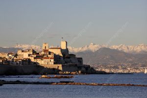 Antibes and mountains with snow