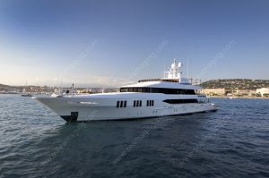 Massive yacht at anchor in the bay of Cannes